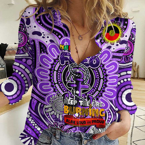 Custom Fremantle Dockers Freo NAIDOC Week 2024 Women Casual Shirt Mascot Football