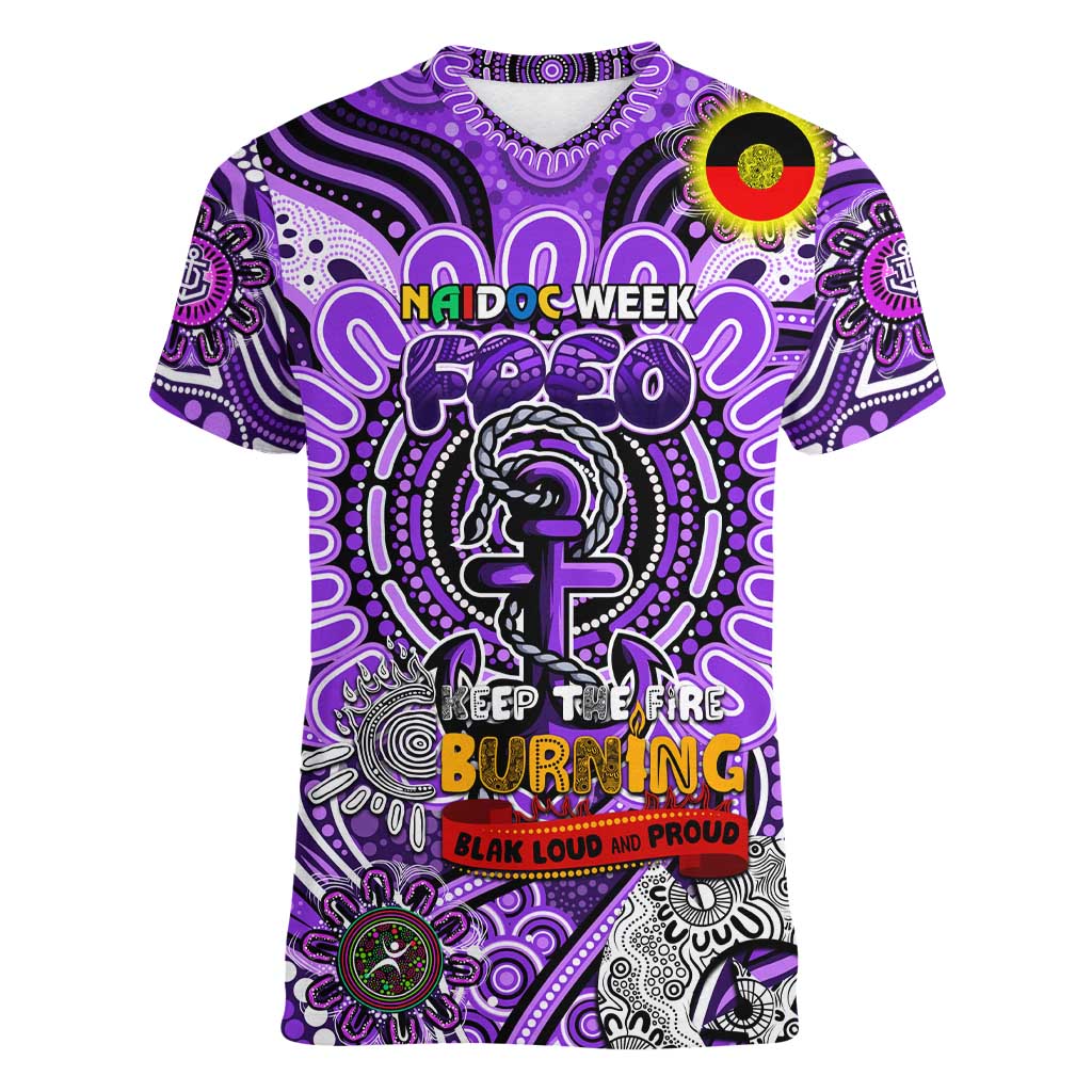 Custom Fremantle Dockers Freo NAIDOC Week 2024 Women V-Neck T-Shirt Mascot Football