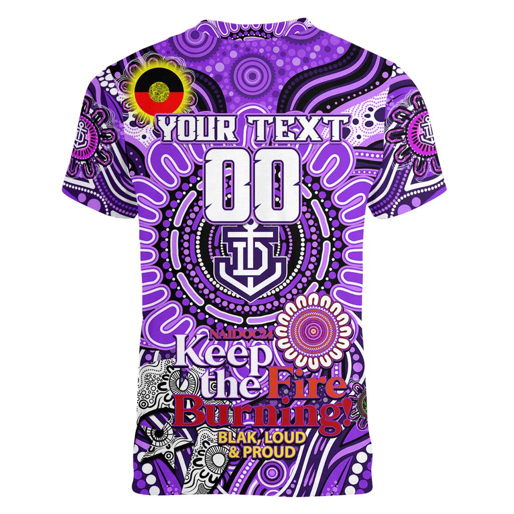 Custom Fremantle Dockers Freo NAIDOC Week 2024 Women V-Neck T-Shirt Mascot Football