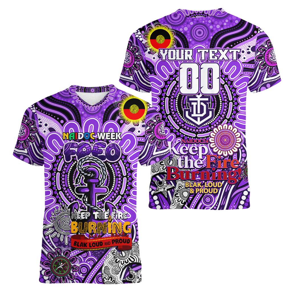 Custom Fremantle Dockers Freo NAIDOC Week 2024 Women V-Neck T-Shirt Mascot Football