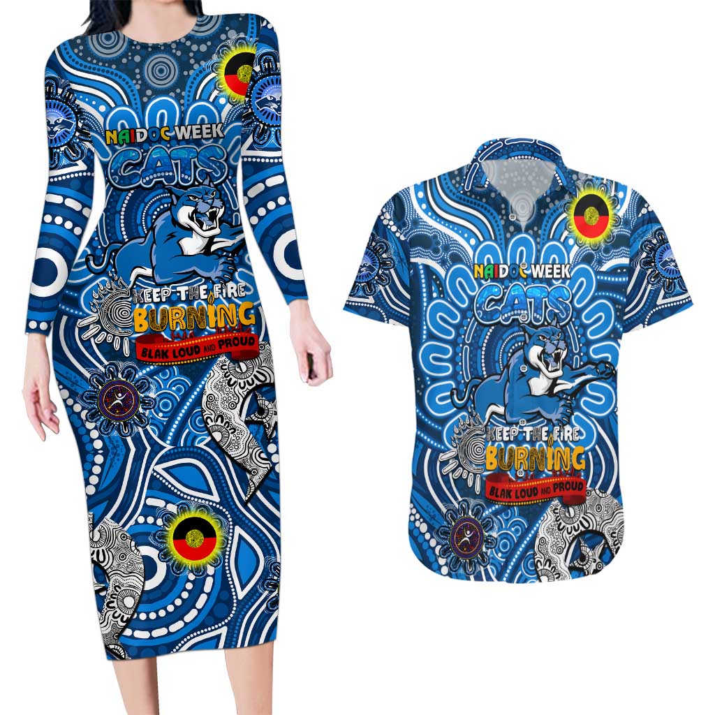 Custom Geelong Cats NAIDOC Week 2024 Couples Matching Long Sleeve Bodycon Dress and Hawaiian Shirt Mascot Football