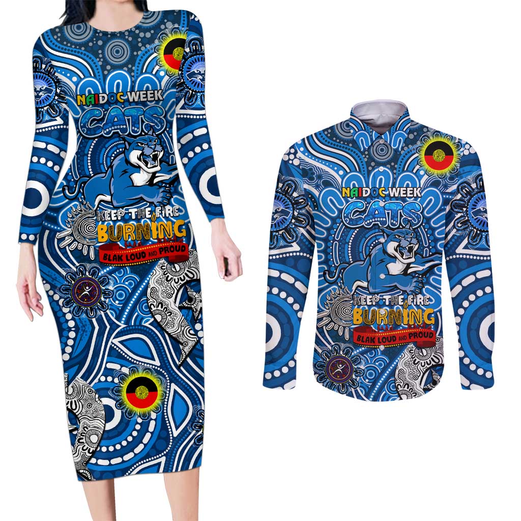 Custom Geelong Cats NAIDOC Week 2024 Couples Matching Long Sleeve Bodycon Dress and Long Sleeve Button Shirt Mascot Football