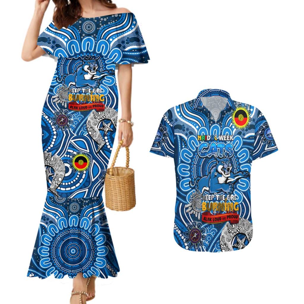 Custom Geelong Cats NAIDOC Week 2024 Couples Matching Mermaid Dress and Hawaiian Shirt Mascot Football