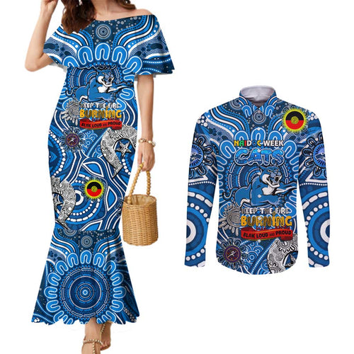 Custom Geelong Cats NAIDOC Week 2024 Couples Matching Mermaid Dress and Long Sleeve Button Shirt Mascot Football