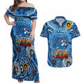 Custom Geelong Cats NAIDOC Week 2024 Couples Matching Off Shoulder Maxi Dress and Hawaiian Shirt Mascot Football