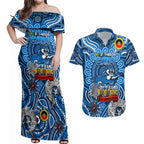 Custom Geelong Cats NAIDOC Week 2024 Couples Matching Off Shoulder Maxi Dress and Hawaiian Shirt Mascot Football