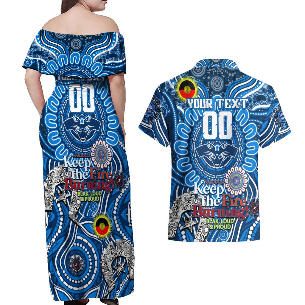 Custom Geelong Cats NAIDOC Week 2024 Couples Matching Off Shoulder Maxi Dress and Hawaiian Shirt Mascot Football