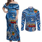 Custom Geelong Cats NAIDOC Week 2024 Couples Matching Off Shoulder Maxi Dress and Long Sleeve Button Shirt Mascot Football