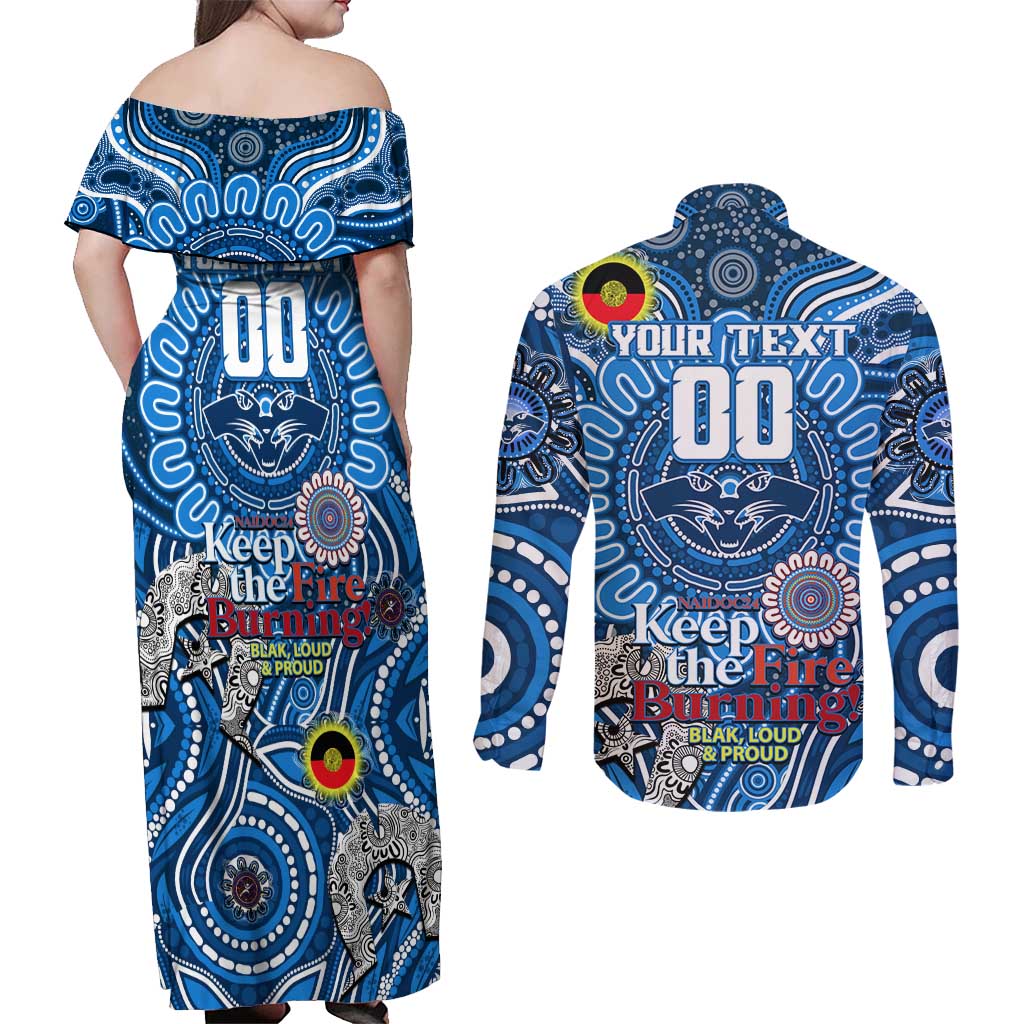 Custom Geelong Cats NAIDOC Week 2024 Couples Matching Off Shoulder Maxi Dress and Long Sleeve Button Shirt Mascot Football