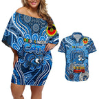 Custom Geelong Cats NAIDOC Week 2024 Couples Matching Off Shoulder Short Dress and Hawaiian Shirt Mascot Football
