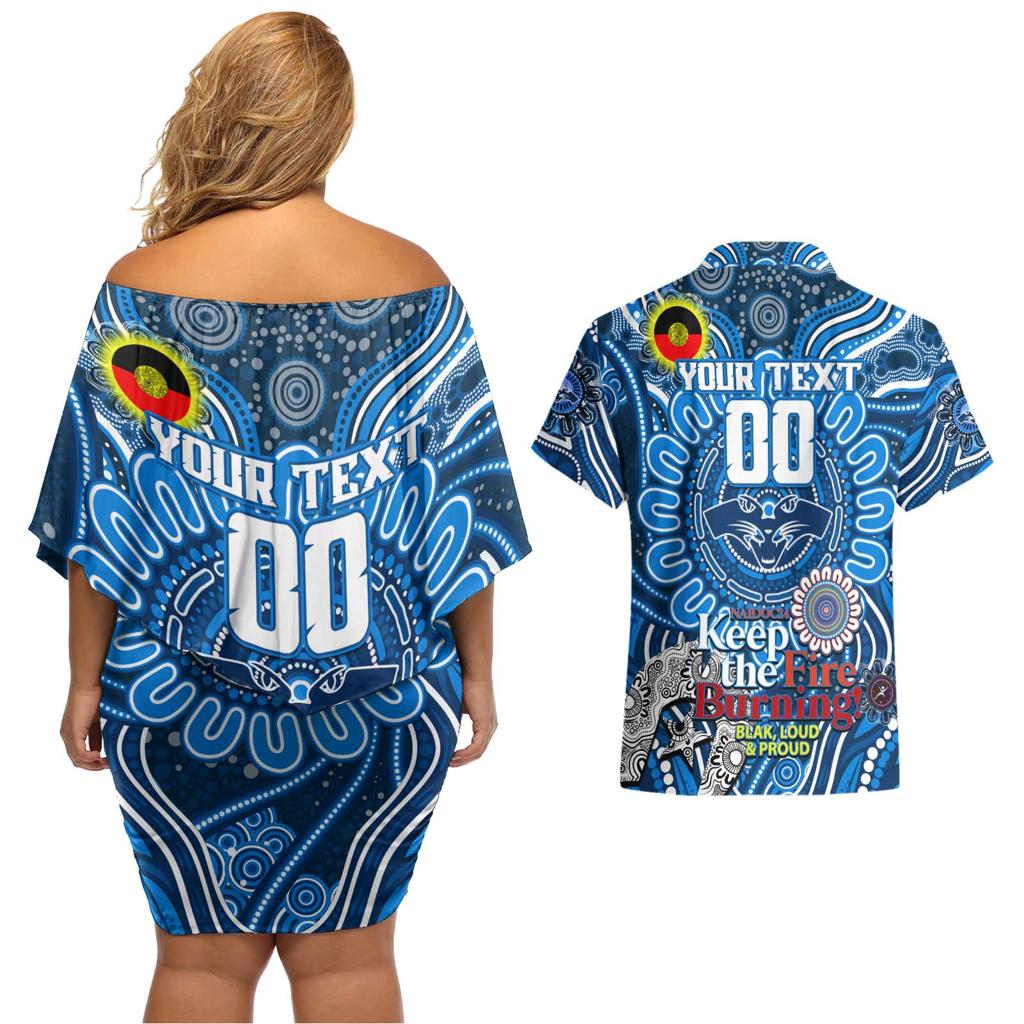 Custom Geelong Cats NAIDOC Week 2024 Couples Matching Off Shoulder Short Dress and Hawaiian Shirt Mascot Football