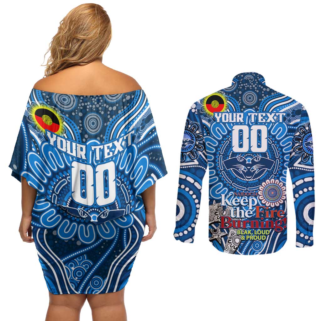 Custom Geelong Cats NAIDOC Week 2024 Couples Matching Off Shoulder Short Dress and Long Sleeve Button Shirt Mascot Football