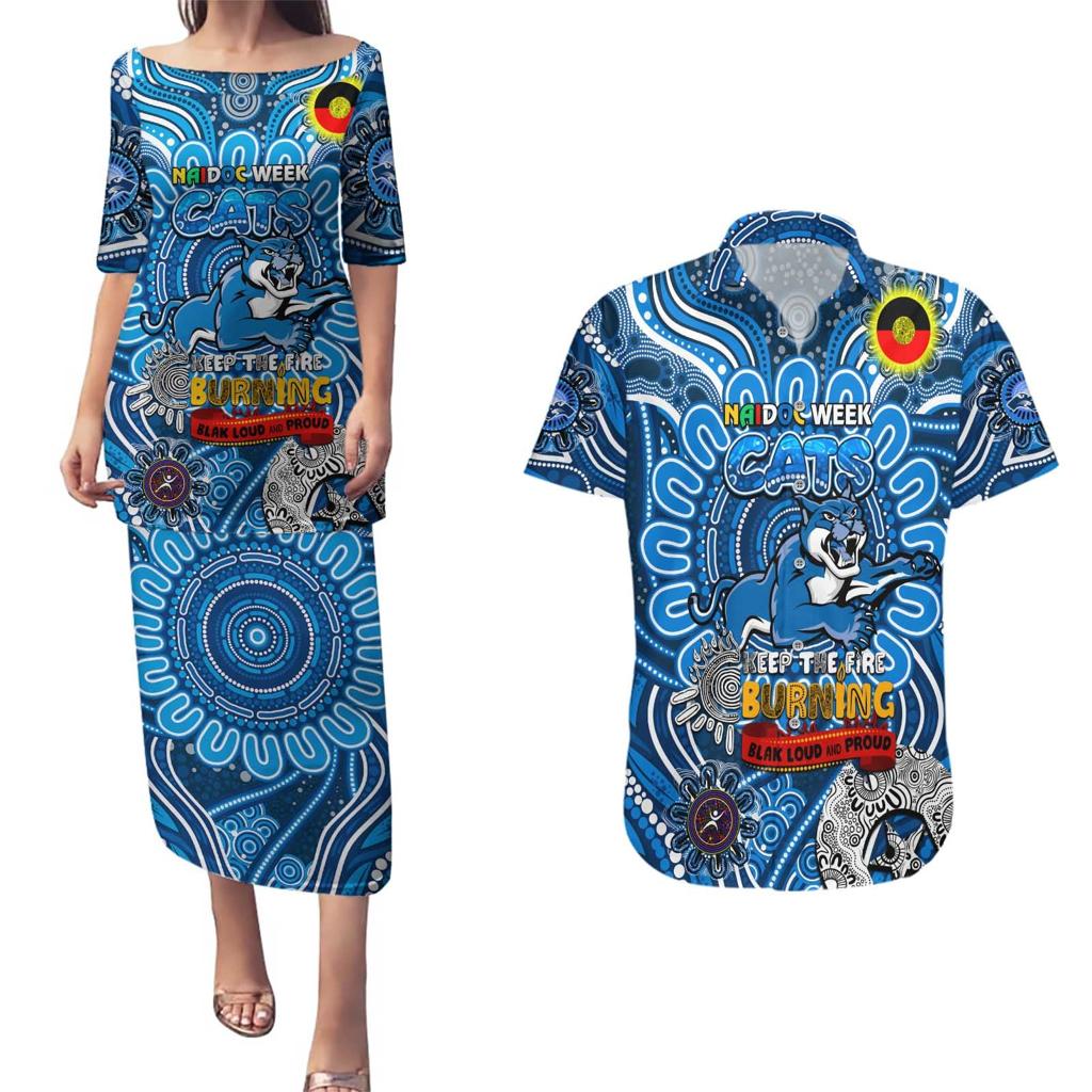 Custom Geelong Cats NAIDOC Week 2024 Couples Matching Puletasi and Hawaiian Shirt Mascot Football