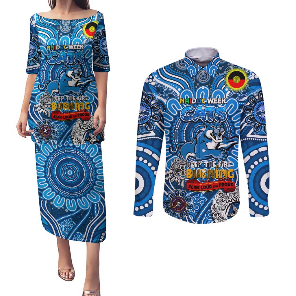 Custom Geelong Cats NAIDOC Week 2024 Couples Matching Puletasi and Long Sleeve Button Shirt Mascot Football
