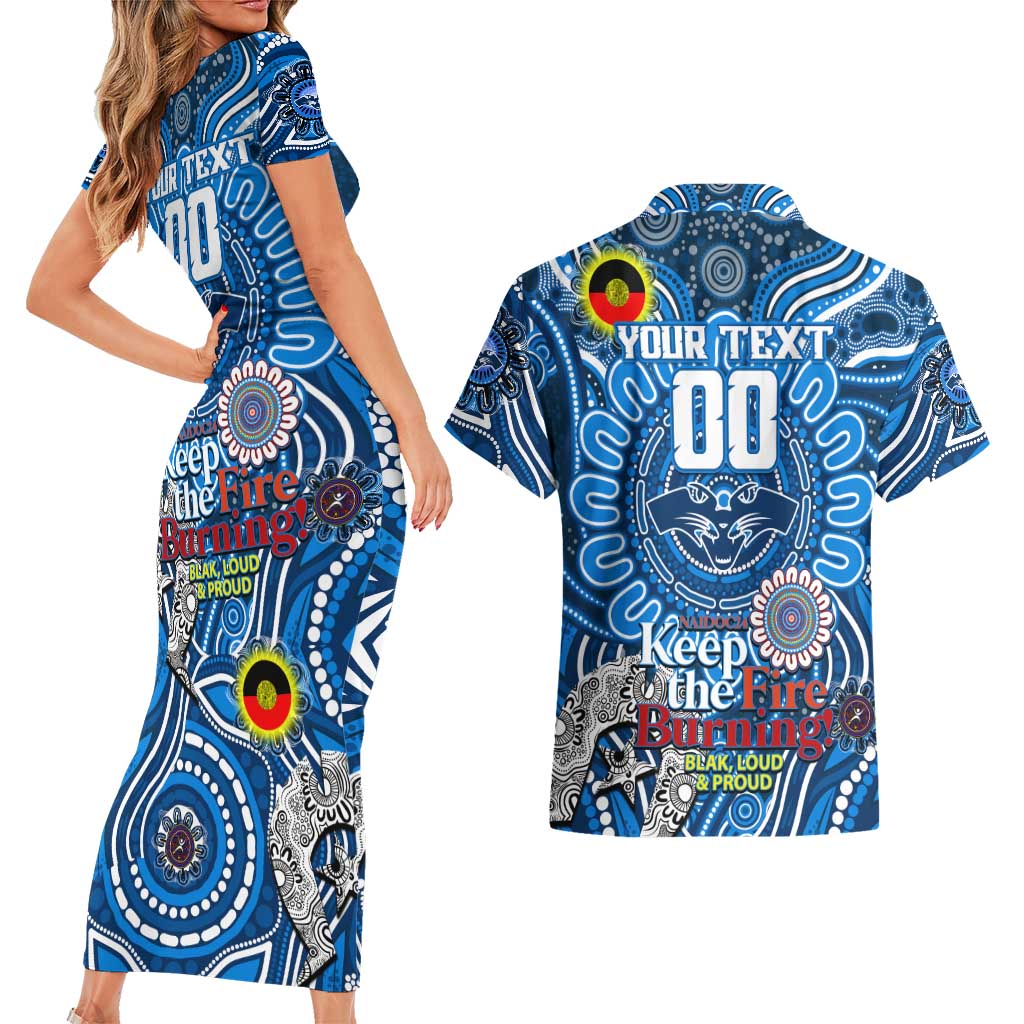 Custom Geelong Cats NAIDOC Week 2024 Couples Matching Short Sleeve Bodycon Dress and Hawaiian Shirt Mascot Football