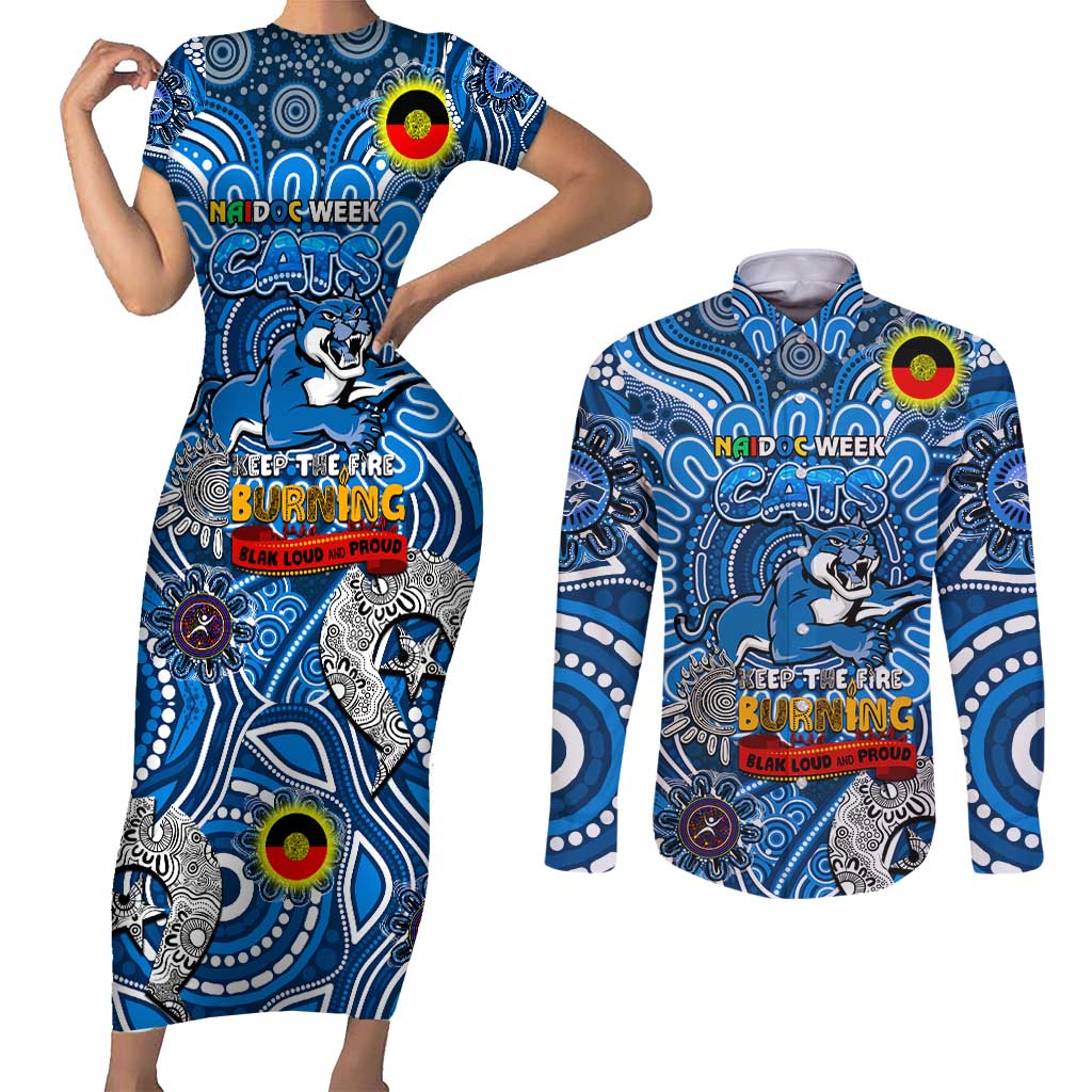 Custom Geelong Cats NAIDOC Week 2024 Couples Matching Short Sleeve Bodycon Dress and Long Sleeve Button Shirt Mascot Football