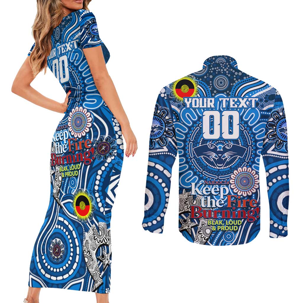 Custom Geelong Cats NAIDOC Week 2024 Couples Matching Short Sleeve Bodycon Dress and Long Sleeve Button Shirt Mascot Football