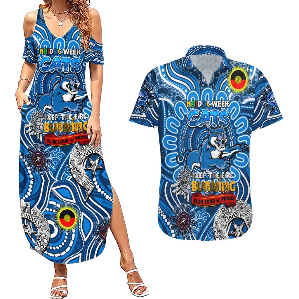 Custom Geelong Cats NAIDOC Week 2024 Couples Matching Summer Maxi Dress and Hawaiian Shirt Mascot Football