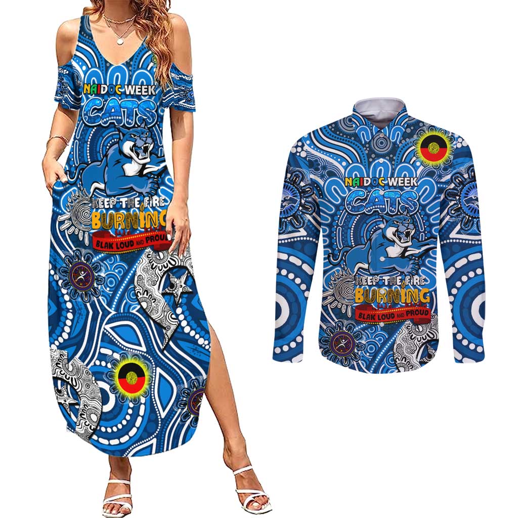 Custom Geelong Cats NAIDOC Week 2024 Couples Matching Summer Maxi Dress and Long Sleeve Button Shirt Mascot Football