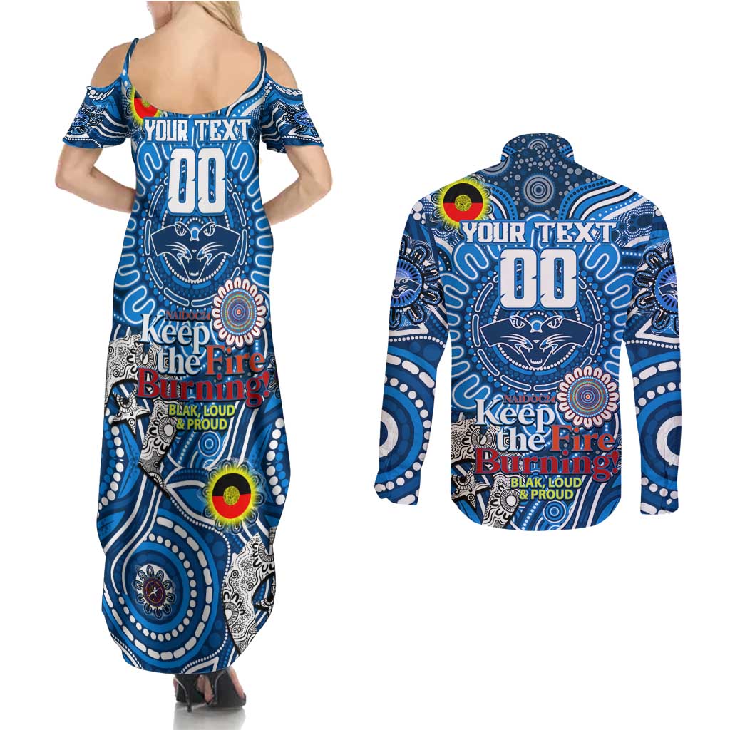 Custom Geelong Cats NAIDOC Week 2024 Couples Matching Summer Maxi Dress and Long Sleeve Button Shirt Mascot Football