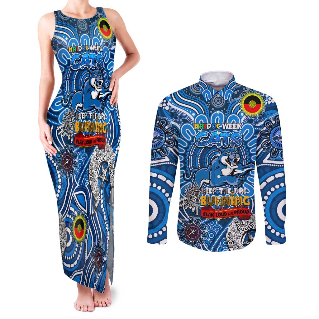 Custom Geelong Cats NAIDOC Week 2024 Couples Matching Tank Maxi Dress and Long Sleeve Button Shirt Mascot Football