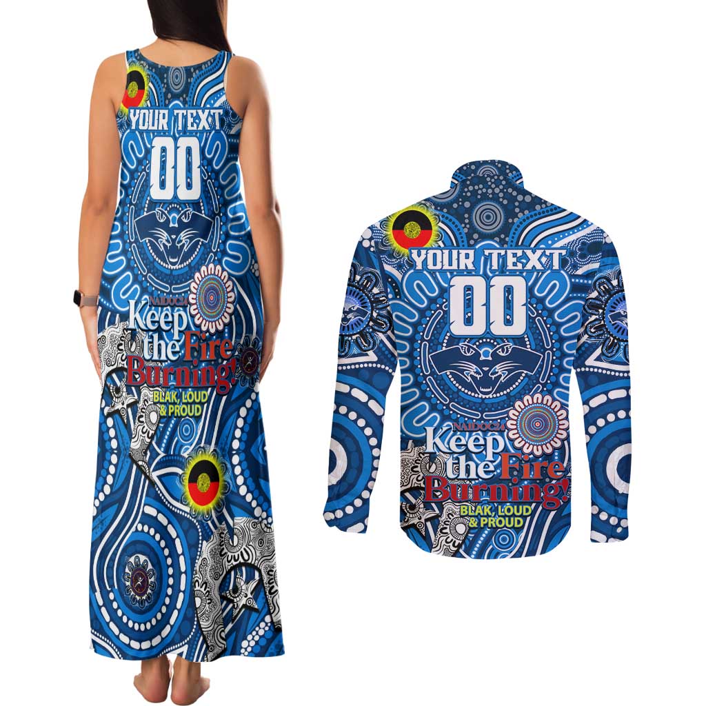 Custom Geelong Cats NAIDOC Week 2024 Couples Matching Tank Maxi Dress and Long Sleeve Button Shirt Mascot Football
