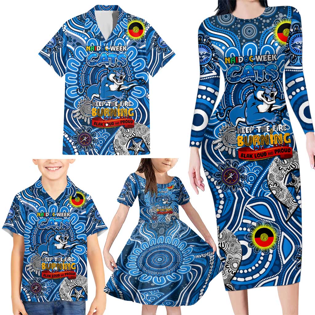 Custom Geelong Cats NAIDOC Week 2024 Family Matching Long Sleeve Bodycon Dress and Hawaiian Shirt Mascot Football