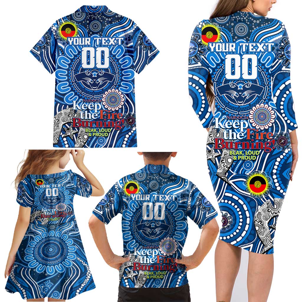 Custom Geelong Cats NAIDOC Week 2024 Family Matching Long Sleeve Bodycon Dress and Hawaiian Shirt Mascot Football