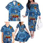 Custom Geelong Cats NAIDOC Week 2024 Family Matching Off The Shoulder Long Sleeve Dress and Hawaiian Shirt Mascot Football