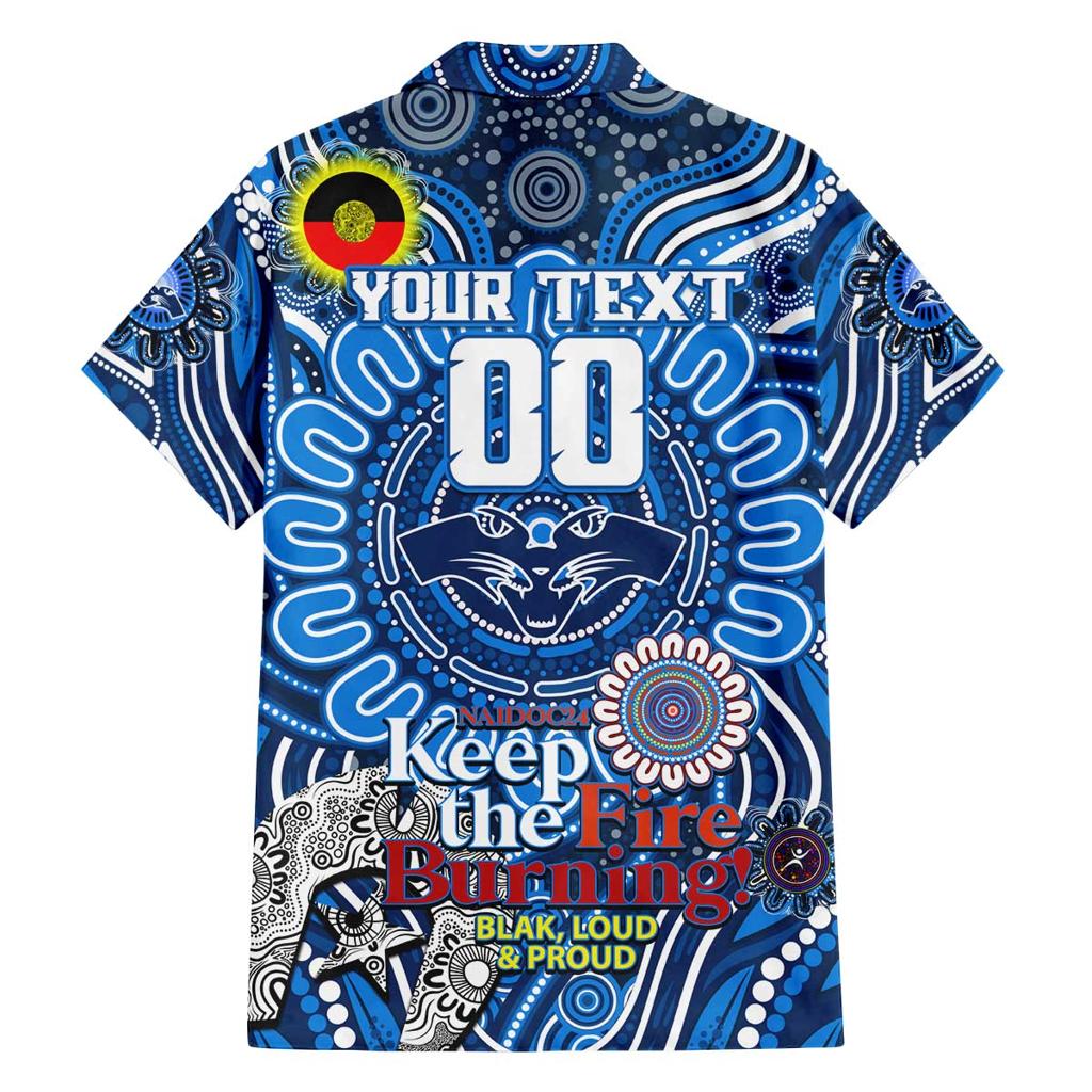 Custom Geelong Cats NAIDOC Week 2024 Family Matching Off The Shoulder Long Sleeve Dress and Hawaiian Shirt Mascot Football