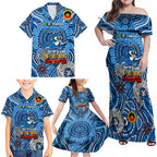 Custom Geelong Cats NAIDOC Week 2024 Family Matching Off Shoulder Maxi Dress and Hawaiian Shirt Mascot Football