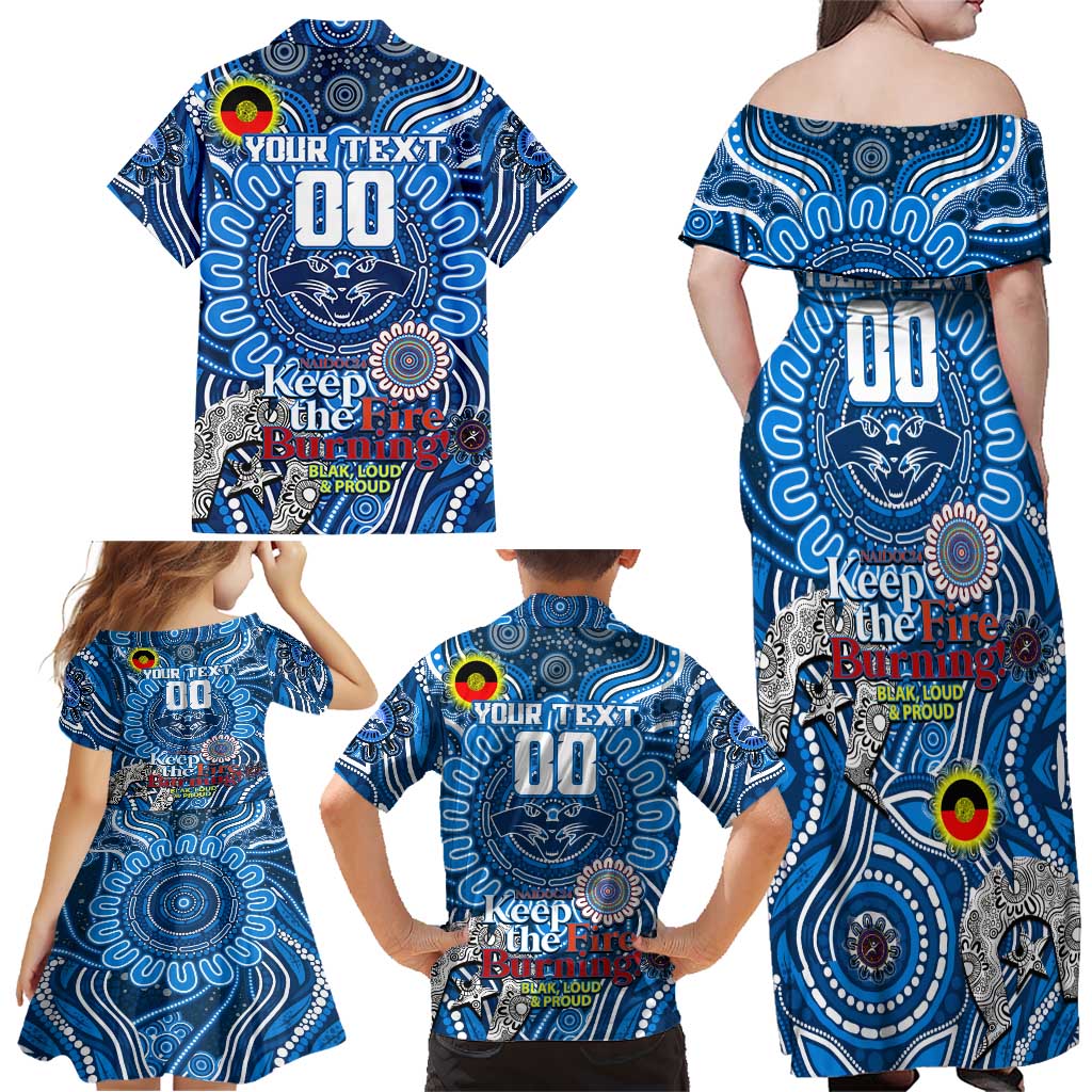 Custom Geelong Cats NAIDOC Week 2024 Family Matching Off Shoulder Maxi Dress and Hawaiian Shirt Mascot Football