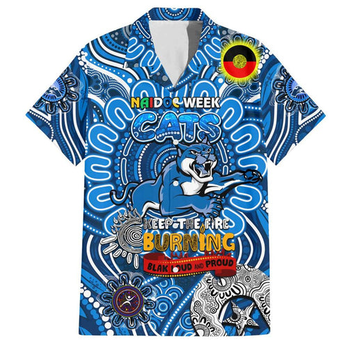 Custom Geelong Cats NAIDOC Week 2024 Family Matching Off Shoulder Short Dress and Hawaiian Shirt Mascot Football