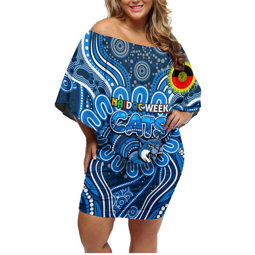 Custom Geelong Cats NAIDOC Week 2024 Family Matching Off Shoulder Short Dress and Hawaiian Shirt Mascot Football