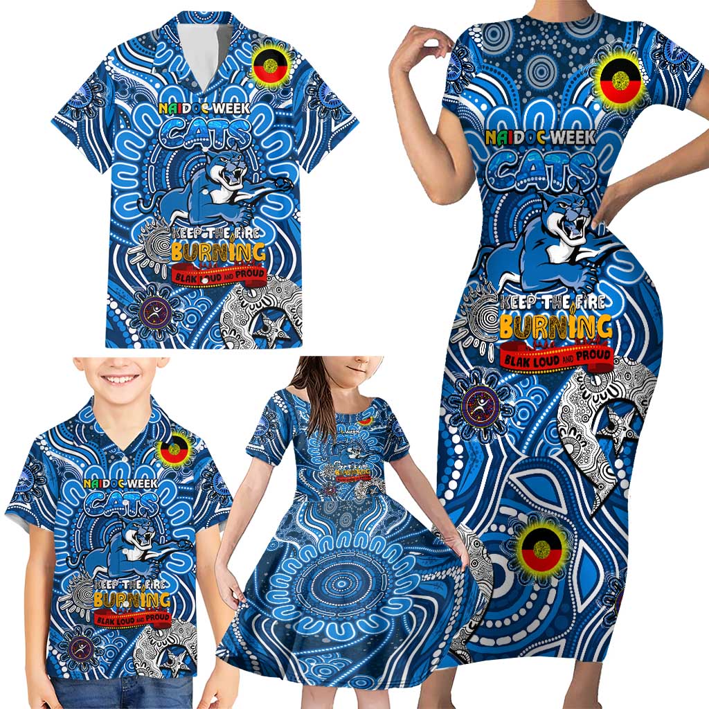 Custom Geelong Cats NAIDOC Week 2024 Family Matching Short Sleeve Bodycon Dress and Hawaiian Shirt Mascot Football