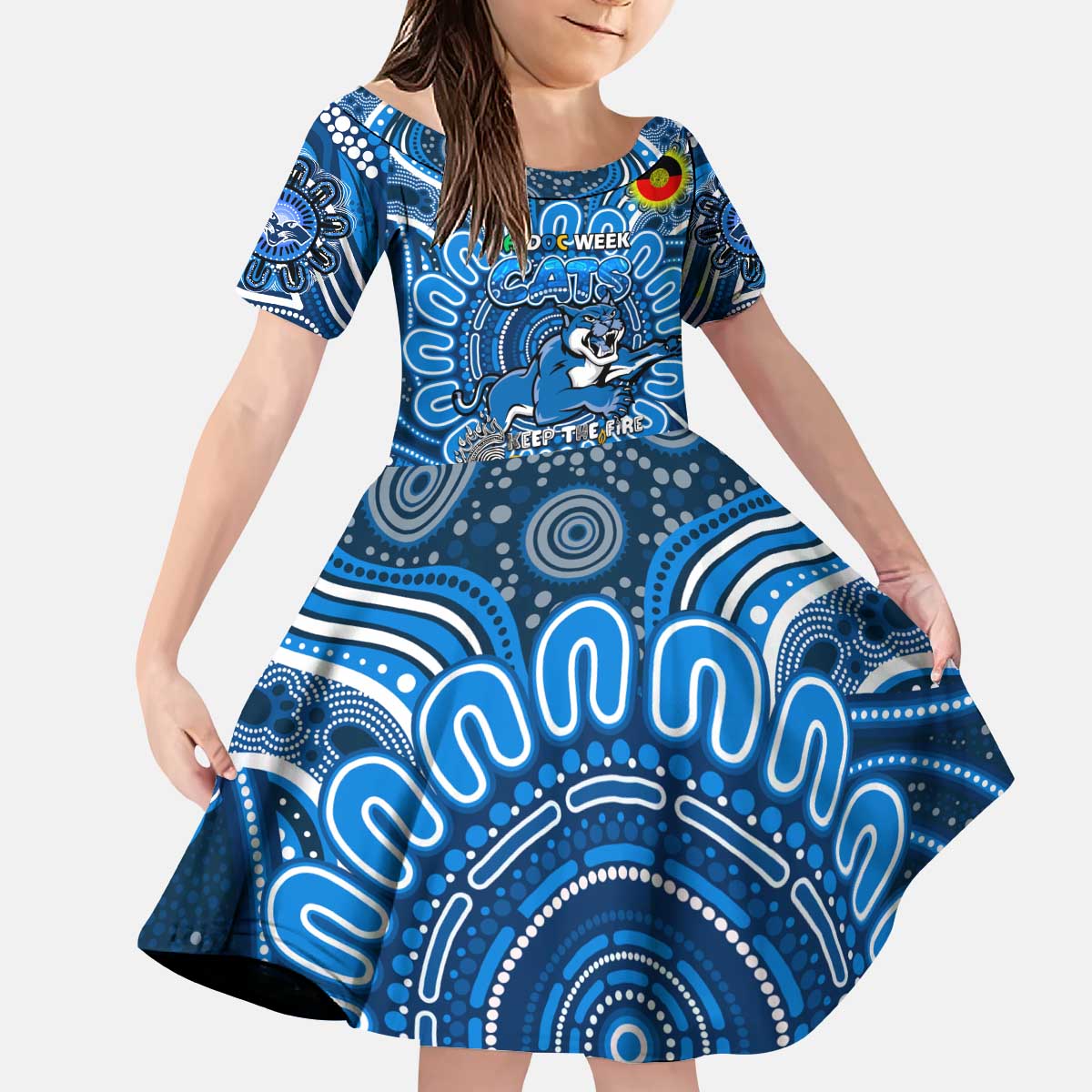 Custom Geelong Cats NAIDOC Week 2024 Kid Short Sleeve Dress Mascot Football