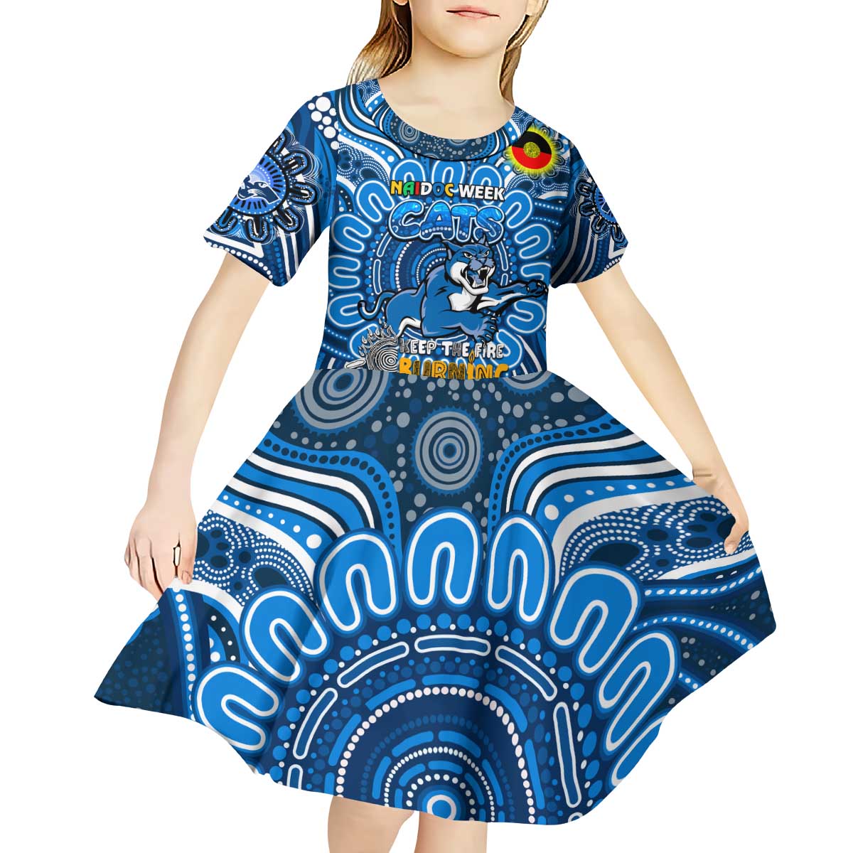 Custom Geelong Cats NAIDOC Week 2024 Kid Short Sleeve Dress Mascot Football