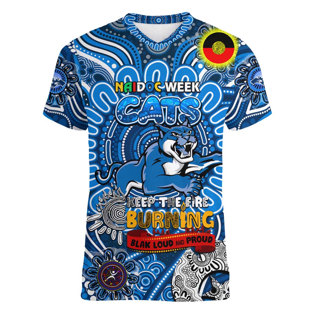 Custom Geelong Cats NAIDOC Week 2024 Women V-Neck T-Shirt Mascot Football
