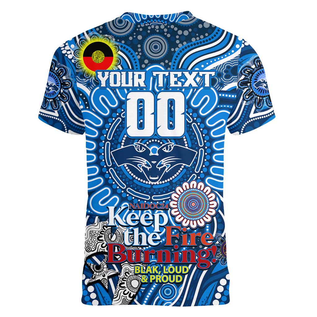 Custom Geelong Cats NAIDOC Week 2024 Women V-Neck T-Shirt Mascot Football