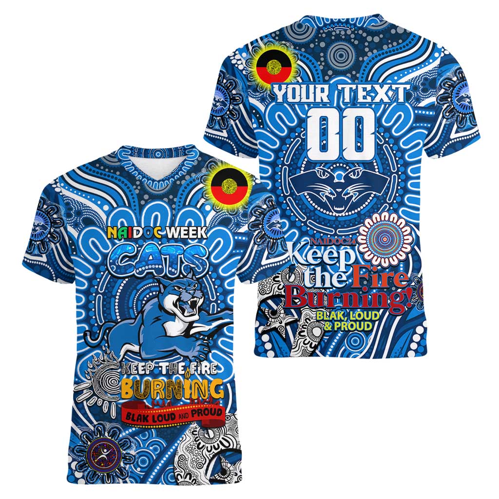Custom Geelong Cats NAIDOC Week 2024 Women V-Neck T-Shirt Mascot Football