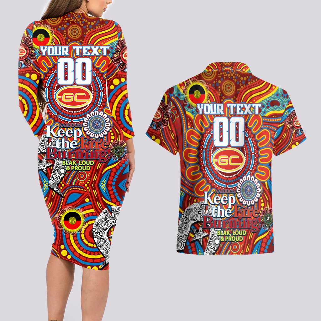 Custom Gold Coast Suns NAIDOC Week 2024 Couples Matching Long Sleeve Bodycon Dress and Hawaiian Shirt Mascot Football