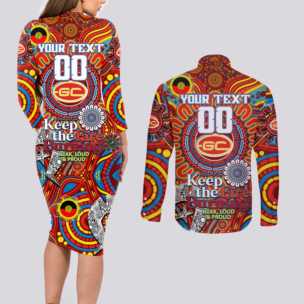 Custom Gold Coast Suns NAIDOC Week 2024 Couples Matching Long Sleeve Bodycon Dress and Long Sleeve Button Shirt Mascot Football