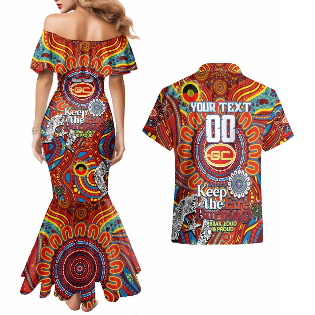 Custom Gold Coast Suns NAIDOC Week 2024 Couples Matching Mermaid Dress and Hawaiian Shirt Mascot Football