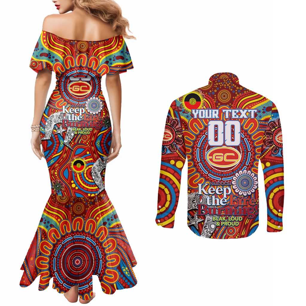 Custom Gold Coast Suns NAIDOC Week 2024 Couples Matching Mermaid Dress and Long Sleeve Button Shirt Mascot Football