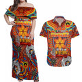 Custom Gold Coast Suns NAIDOC Week 2024 Couples Matching Off Shoulder Maxi Dress and Hawaiian Shirt Mascot Football