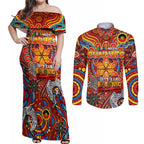 Custom Gold Coast Suns NAIDOC Week 2024 Couples Matching Off Shoulder Maxi Dress and Long Sleeve Button Shirt Mascot Football