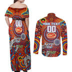 Custom Gold Coast Suns NAIDOC Week 2024 Couples Matching Off Shoulder Maxi Dress and Long Sleeve Button Shirt Mascot Football