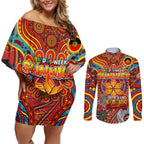 Custom Gold Coast Suns NAIDOC Week 2024 Couples Matching Off Shoulder Short Dress and Long Sleeve Button Shirt Mascot Football