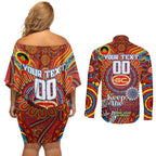 Custom Gold Coast Suns NAIDOC Week 2024 Couples Matching Off Shoulder Short Dress and Long Sleeve Button Shirt Mascot Football