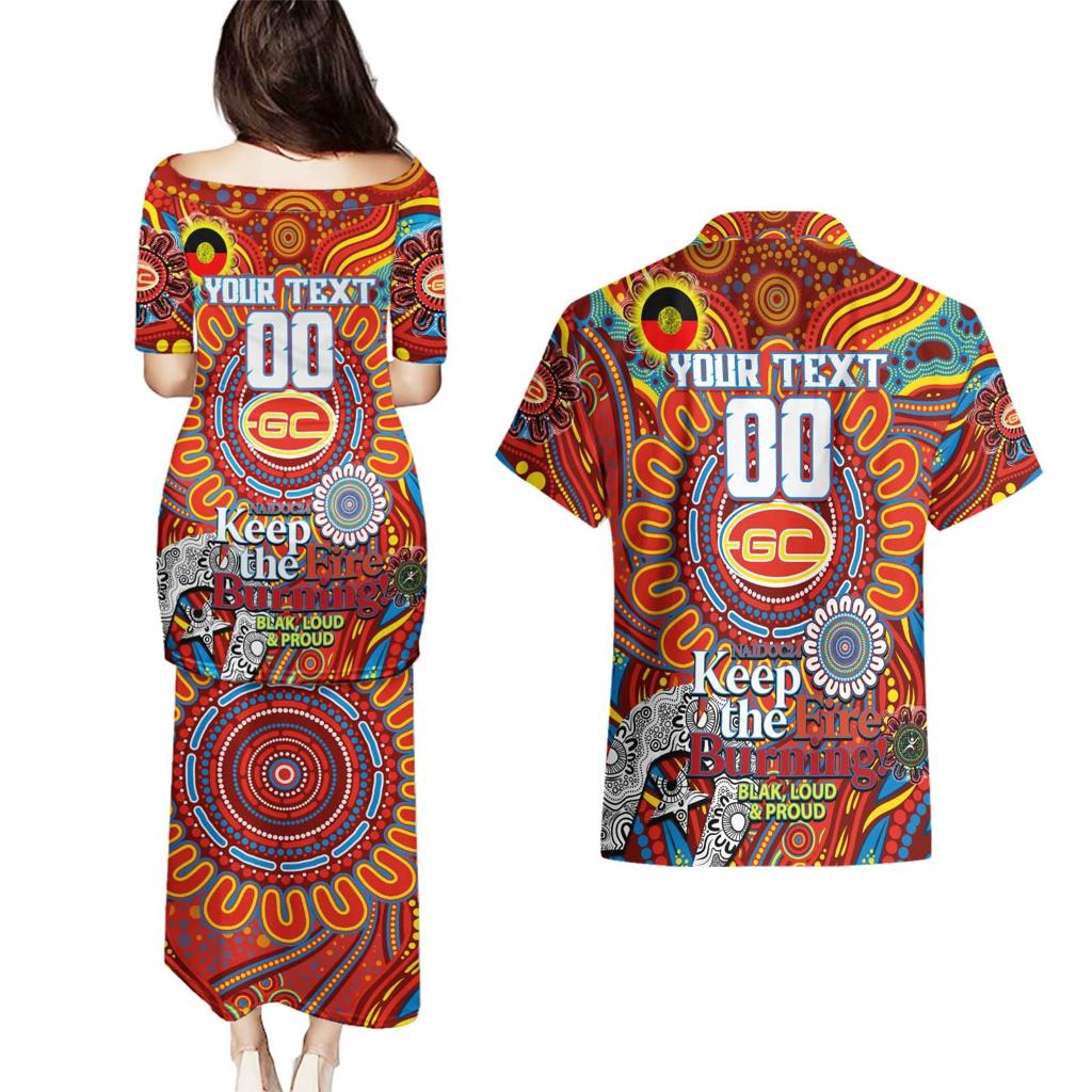 Custom Gold Coast Suns NAIDOC Week 2024 Couples Matching Puletasi and Hawaiian Shirt Mascot Football